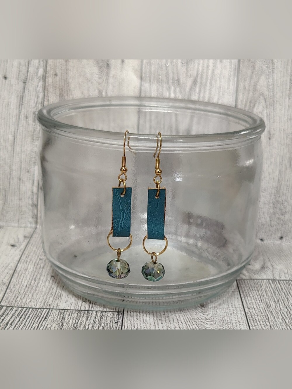 Earrings Handmade Leather And Crystal Bead Design